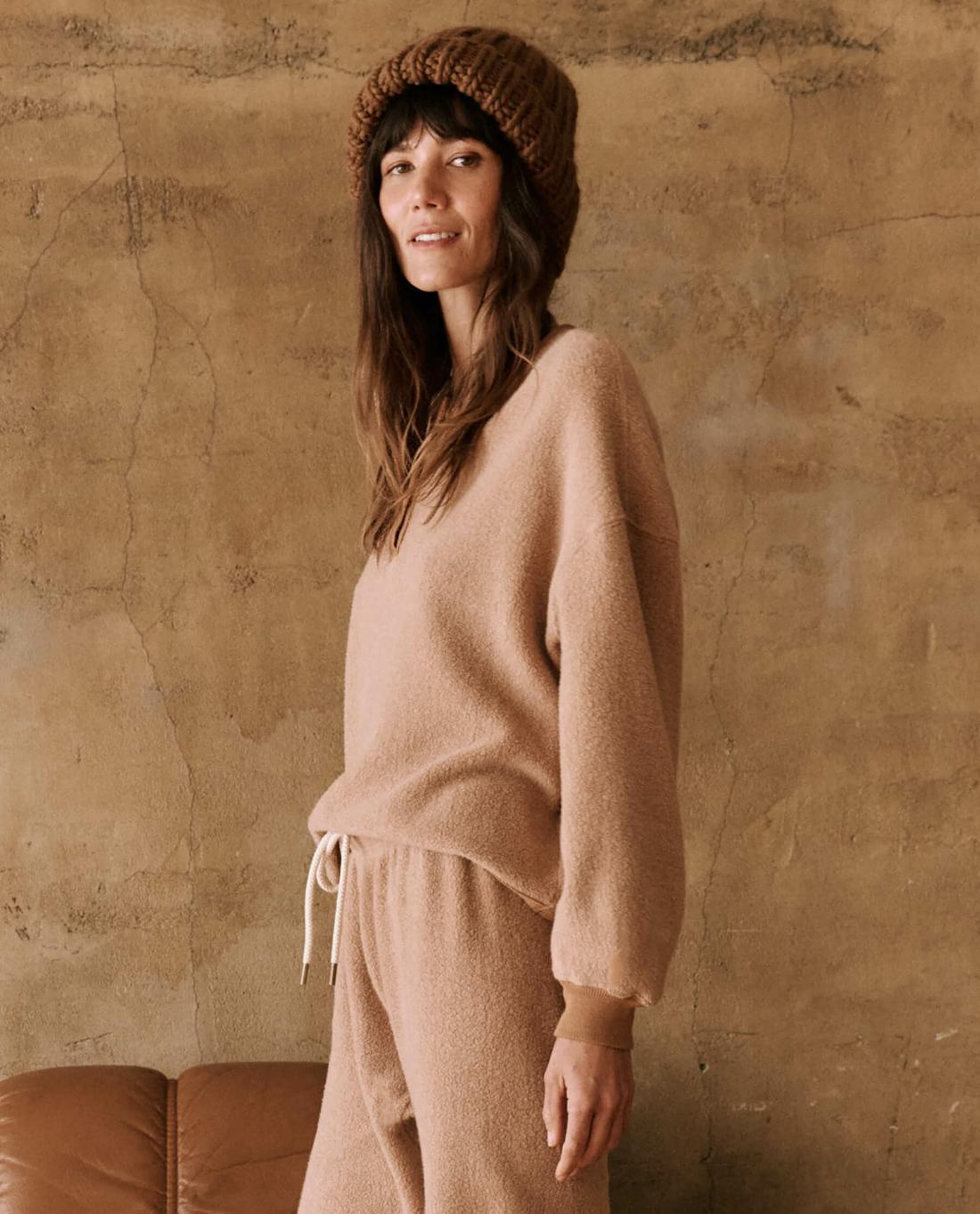 Novelty Tees &amp; Sweats | Women The Great. The Fleece Henley Sweatshirt. Fawn