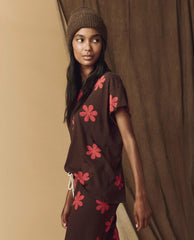 Novelty Tees &amp; Sweats | Women The Great. The Hand Stamped Boxy Crew. Mocha With Hot Red Daisy