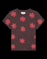 Novelty Tees &amp; Sweats | Women The Great. The Hand Stamped Boxy Crew. Mocha With Hot Red Daisy