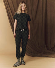 Novelty Tees &amp; Sweats | Women The Great. The Hand Stamped Boxy Crew. Washed Black With Black Check