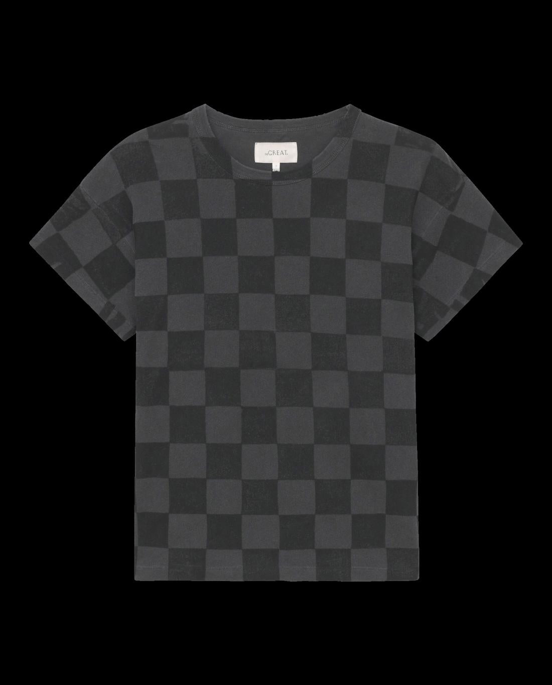 Novelty Tees &amp; Sweats | Women The Great. The Hand Stamped Boxy Crew. Washed Black With Black Check