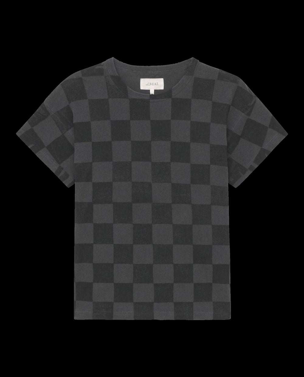 Novelty Tees &amp; Sweats | Women The Great. The Hand Stamped Boxy Crew. Washed Black With Black Check
