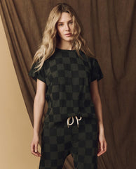 Novelty Tees &amp; Sweats | Women The Great. The Hand Stamped Boxy Crew. Washed Black With Black Check