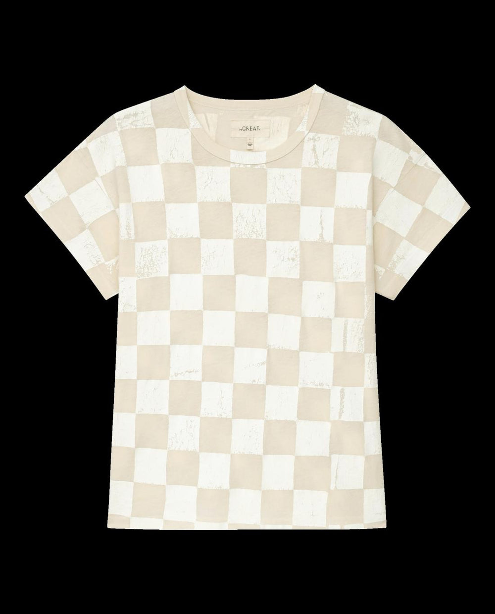 Novelty Tees &amp; Sweats | Women The Great. The Hand Stamped Boxy Crew. Washed White With White Check