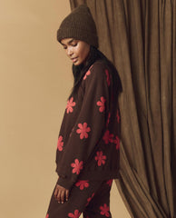 Novelty Tees &amp; Sweats | Women The Great. The Hand Stamped Slouch Sweatshirt. Mocha With Hot Red Daisy