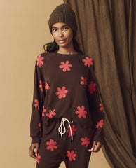 Novelty Tees &amp; Sweats | Women The Great. The Hand Stamped Slouch Sweatshirt. Mocha With Hot Red Daisy