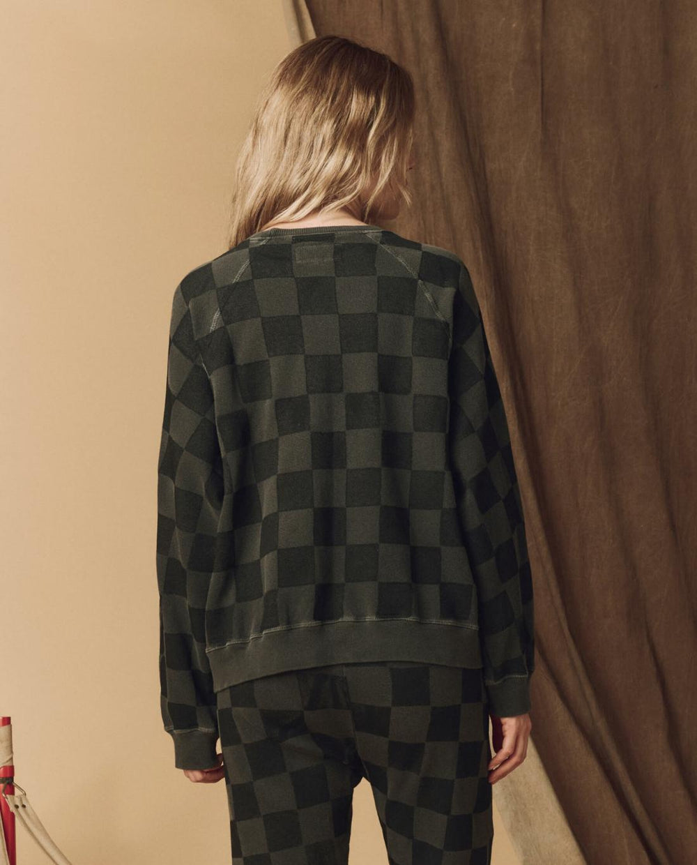 Novelty Tees &amp; Sweats | Women The Great. The Hand Stamped Slouch Sweatshirt. Washed Black With Black Check