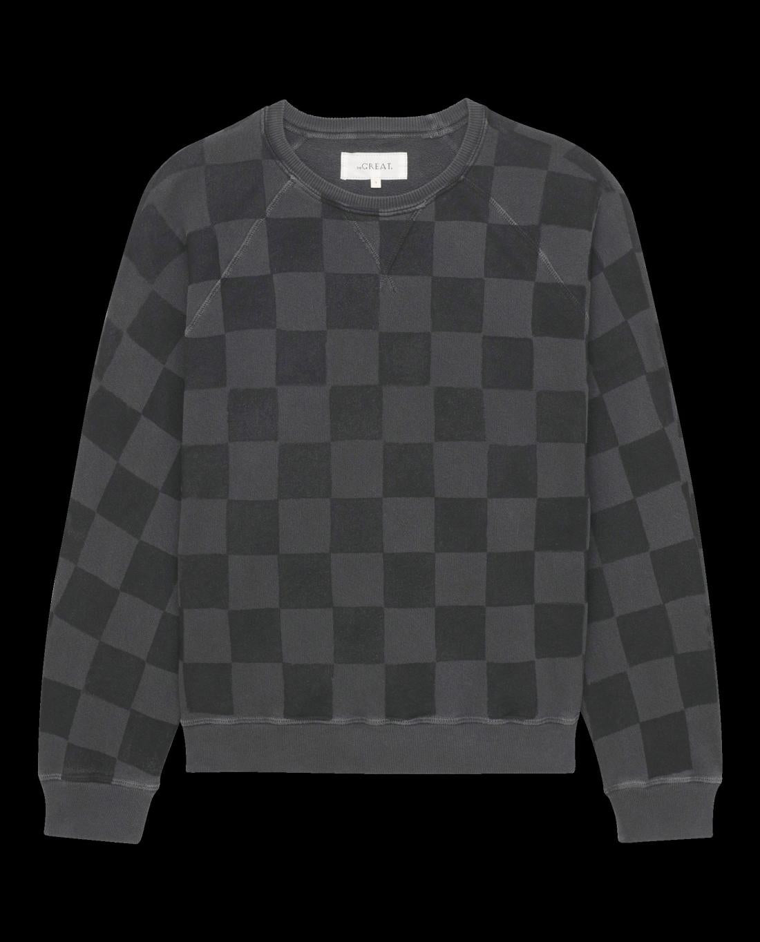 Novelty Tees &amp; Sweats | Women The Great. The Hand Stamped Slouch Sweatshirt. Washed Black With Black Check