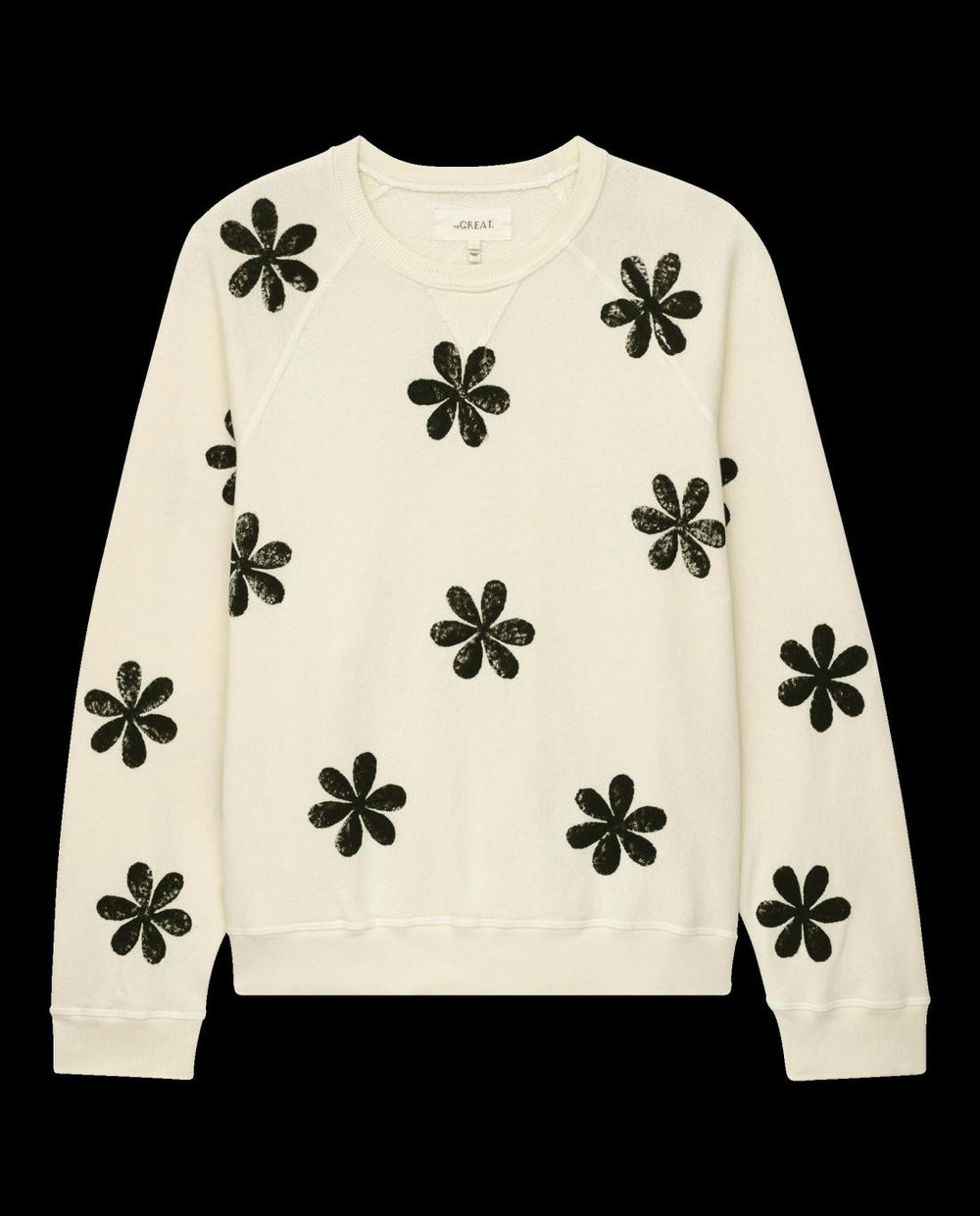 Novelty Tees &amp; Sweats | Women The Great. The Hand Stamped Slouch Sweatshirt. Washed White With Black Daisy
