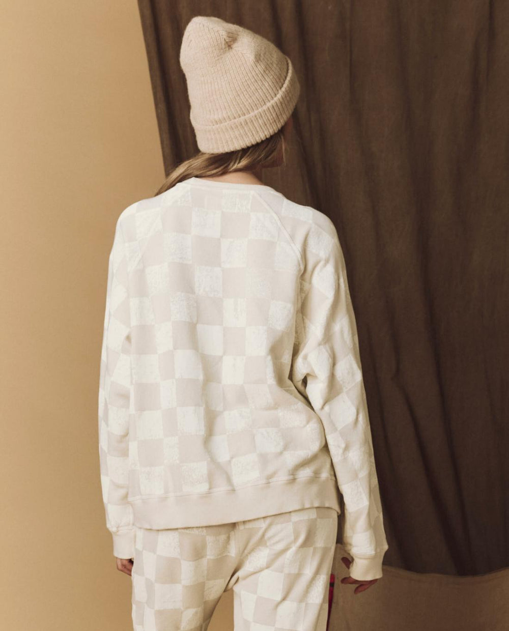 Novelty Tees &amp; Sweats | Women The Great. The Hand Stamped Slouch Sweatshirt. Washed White With White Check