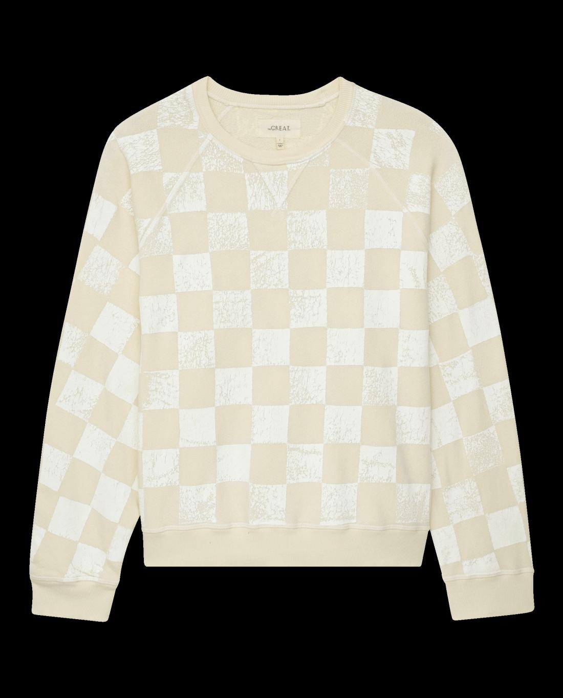 Novelty Tees &amp; Sweats | Women The Great. The Hand Stamped Slouch Sweatshirt. Washed White With White Check