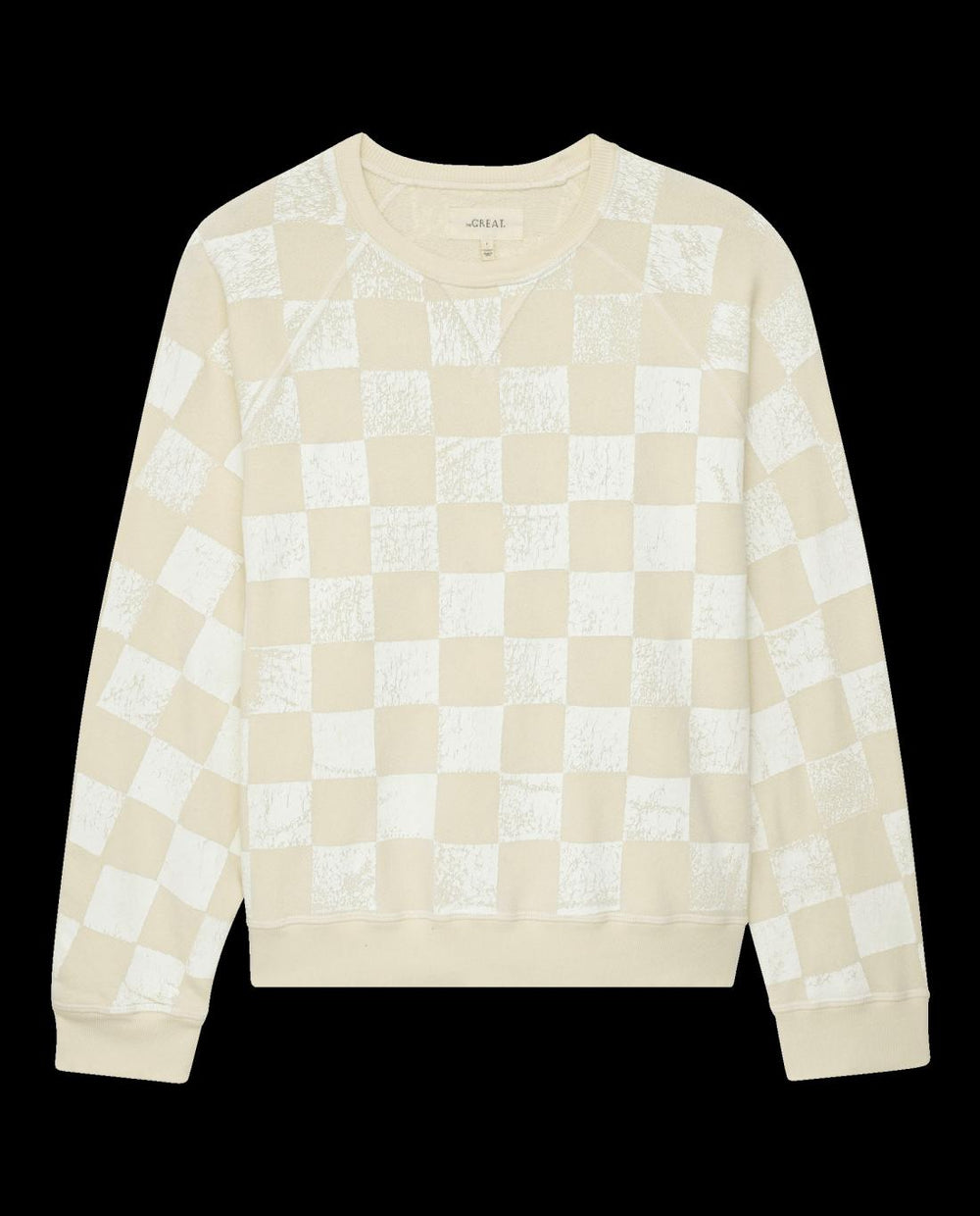 Novelty Tees &amp; Sweats | Women The Great. The Hand Stamped Slouch Sweatshirt. Washed White With White Check