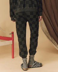 Novelty Tees &amp; Sweats | Women The Great. The Hand Stamped Stadium Sweatpant. Washed Black With Black Check