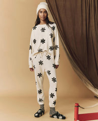 Novelty Tees &amp; Sweats | Women The Great. The Hand Stamped Stadium Sweatpant. Washed White With Black Daisy