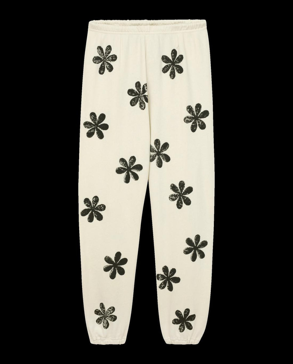 Novelty Tees &amp; Sweats | Women The Great. The Hand Stamped Stadium Sweatpant. Washed White With Black Daisy