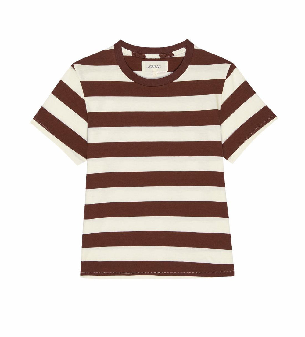 Novelty Tees &amp; Sweats | Women The Great. The Little Tee. Novelty Cognac Stripe