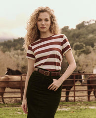 Novelty Tees &amp; Sweats | Women The Great. The Little Tee. Novelty Cognac Stripe