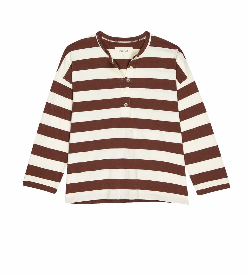Novelty Tees &amp; Sweats | Women The Great. The Shrunken Henley. Stripe Cognac Stripe
