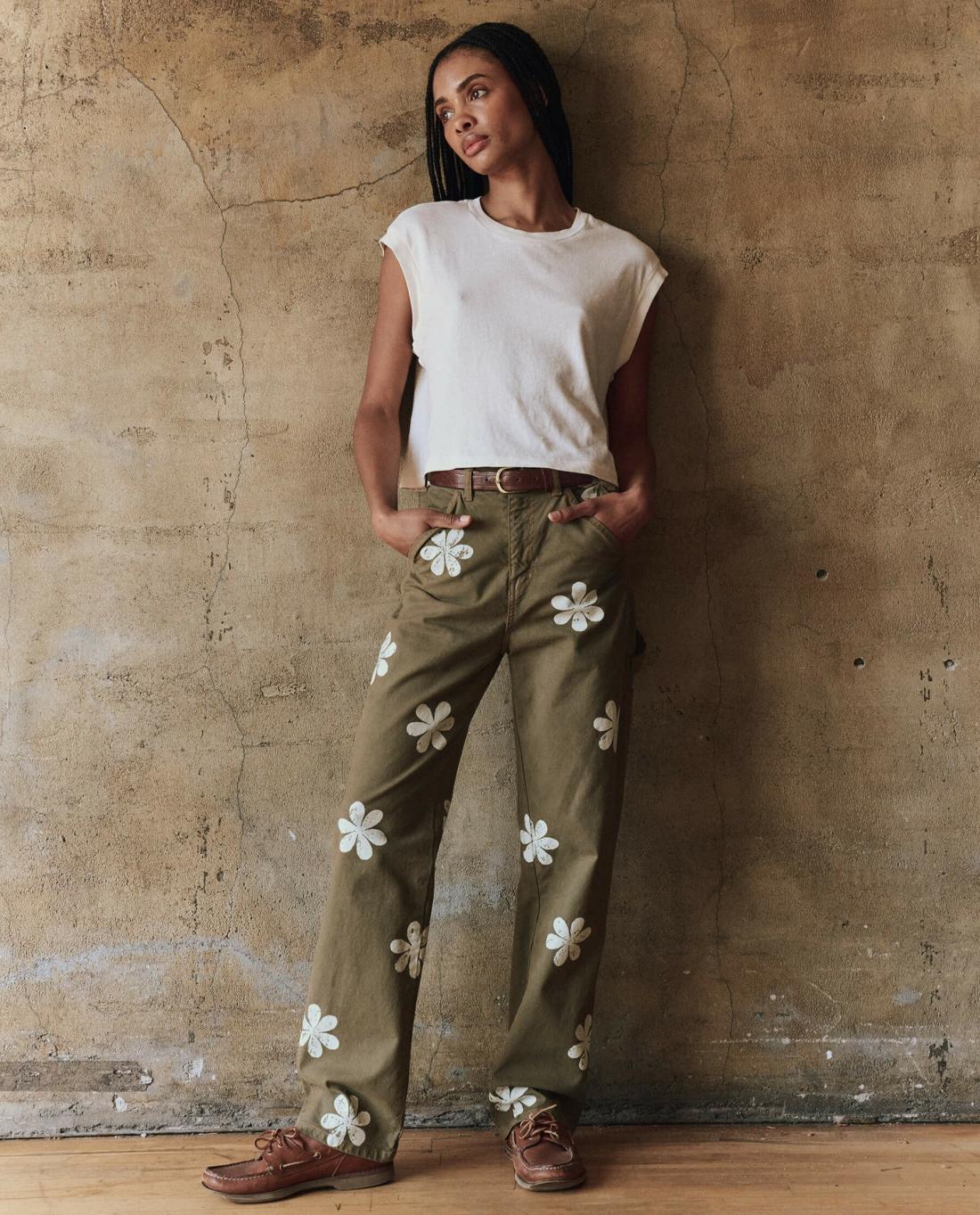 Pants | Women The Great. The Carpenter Pant With Daisy Stamp. Army