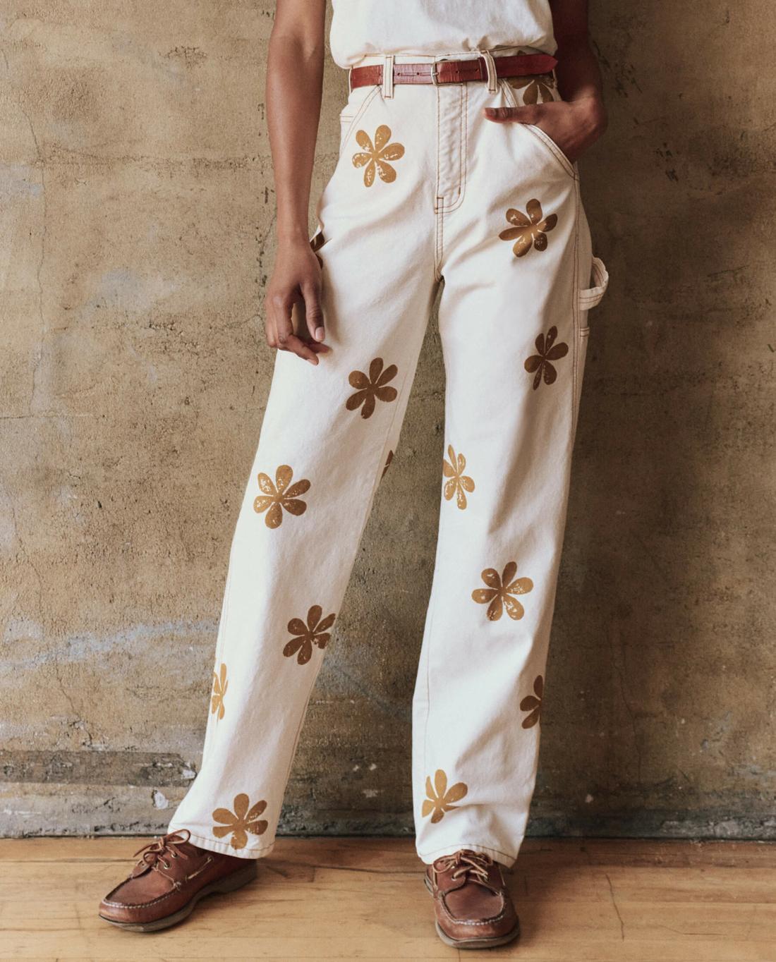 Pants | Women The Great. The Carpenter Pant With Daisy Stamp. Natural