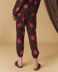 Pants | Women The Great. The Hand Stamped Stadium Sweatpant. Mocha With Hot Red Daisy