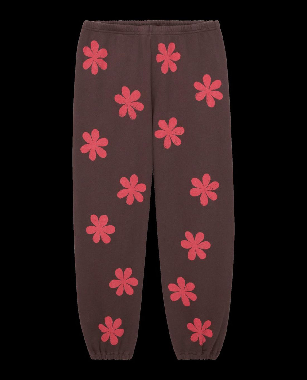 Pants | Women The Great. The Hand Stamped Stadium Sweatpant. Mocha With Hot Red Daisy