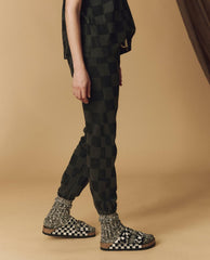 Pants | Women The Great. The Hand Stamped Stadium Sweatpant. Washed Black With Black Check