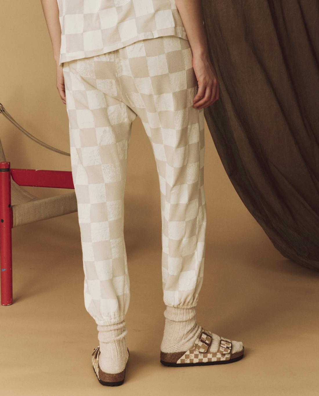 Pants | Women The Great. The Hand Stamped Stadium Sweatpant. Washed White With White Check
