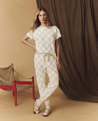 Pants | Women The Great. The Hand Stamped Stadium Sweatpant. Washed White With White Check