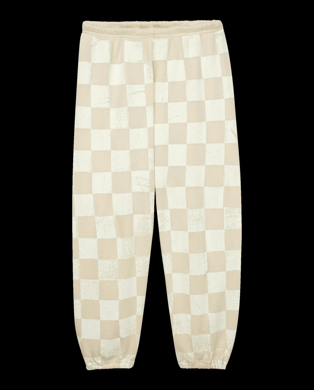 Pants | Women The Great. The Hand Stamped Stadium Sweatpant. Washed White With White Check