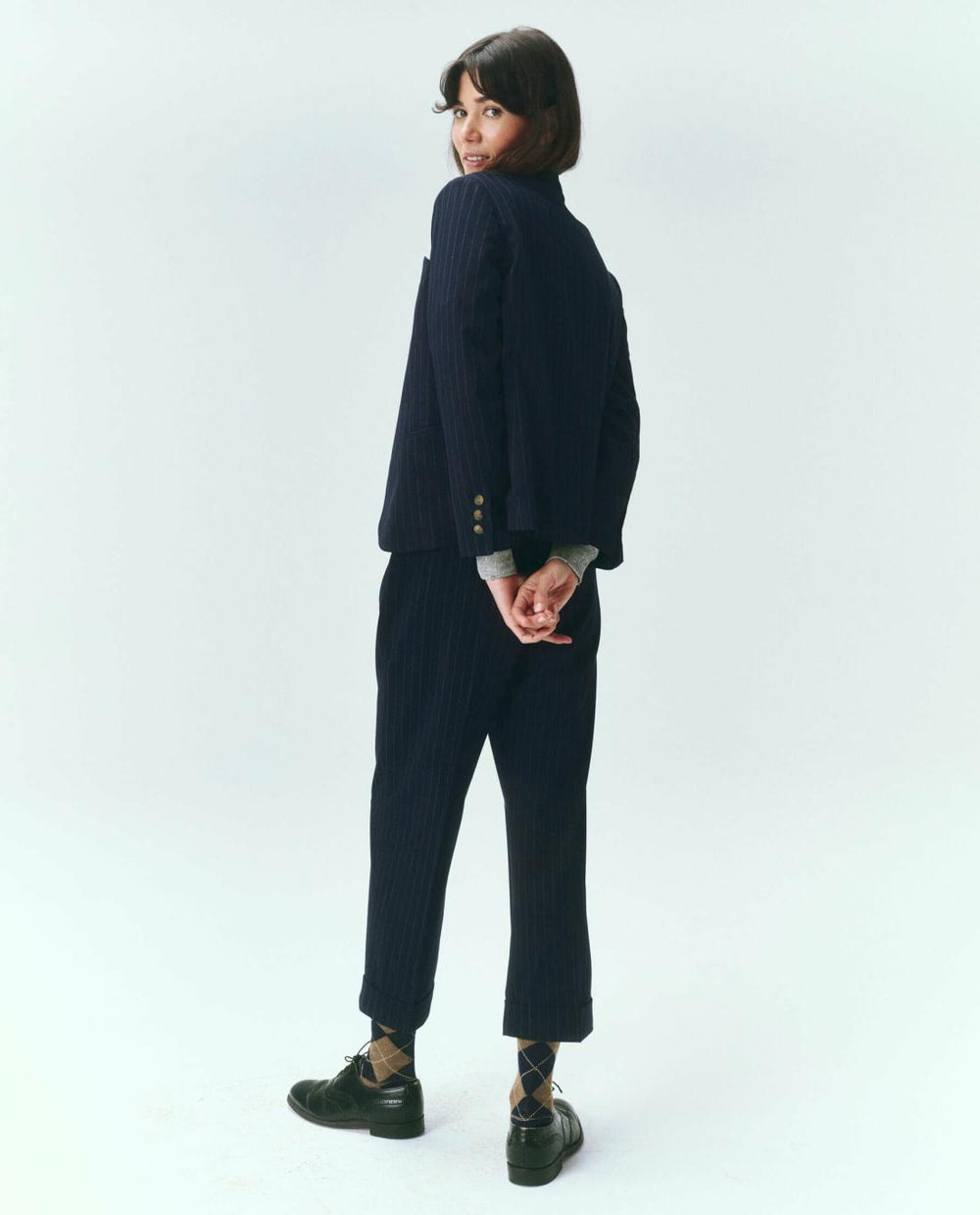Pants | Women The Great. The Tradesman Pant. Navy Pin Stripe