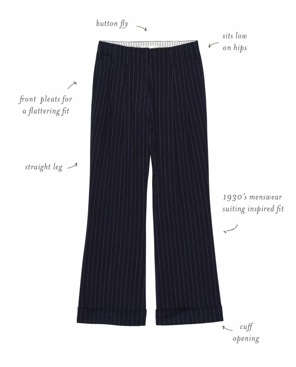 Pants | Women The Great. The Tradesman Pant. Navy Pin Stripe