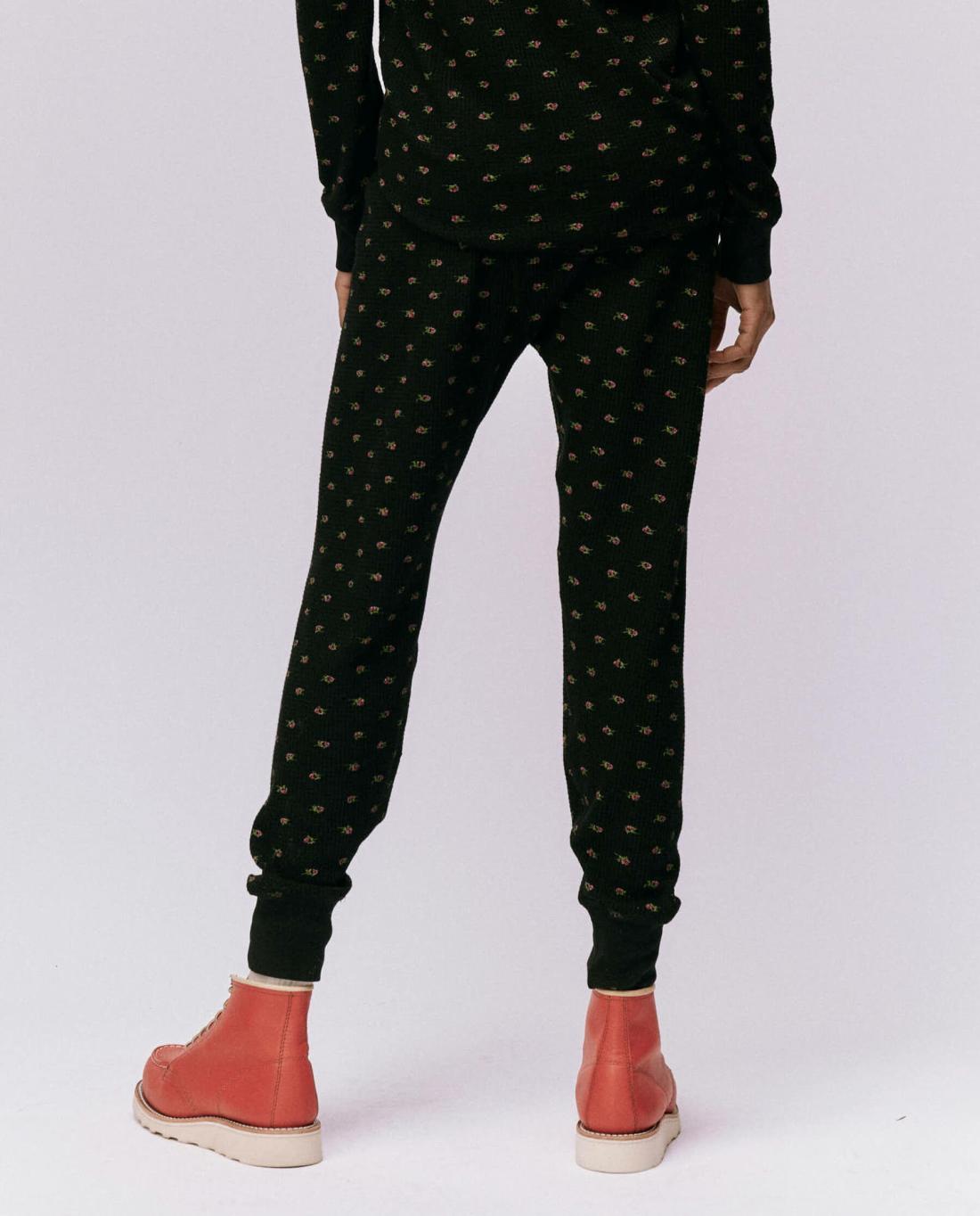 Pants | Women The Great. The Waffle Long John. Black Mini Heirloom Rose