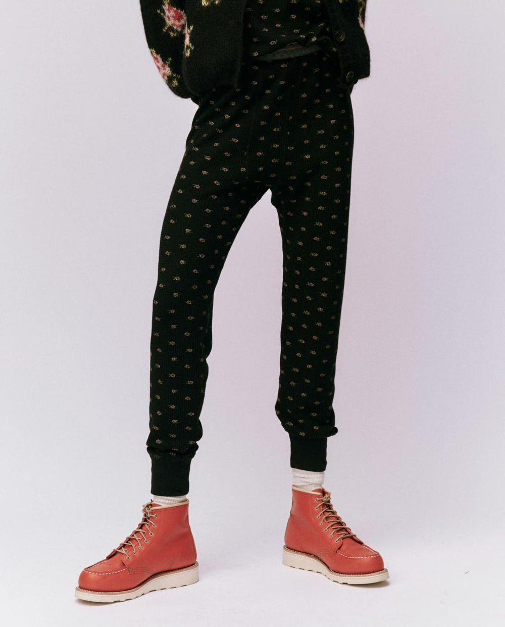 Pants | Women The Great. The Waffle Long John. Black Mini Heirloom Rose