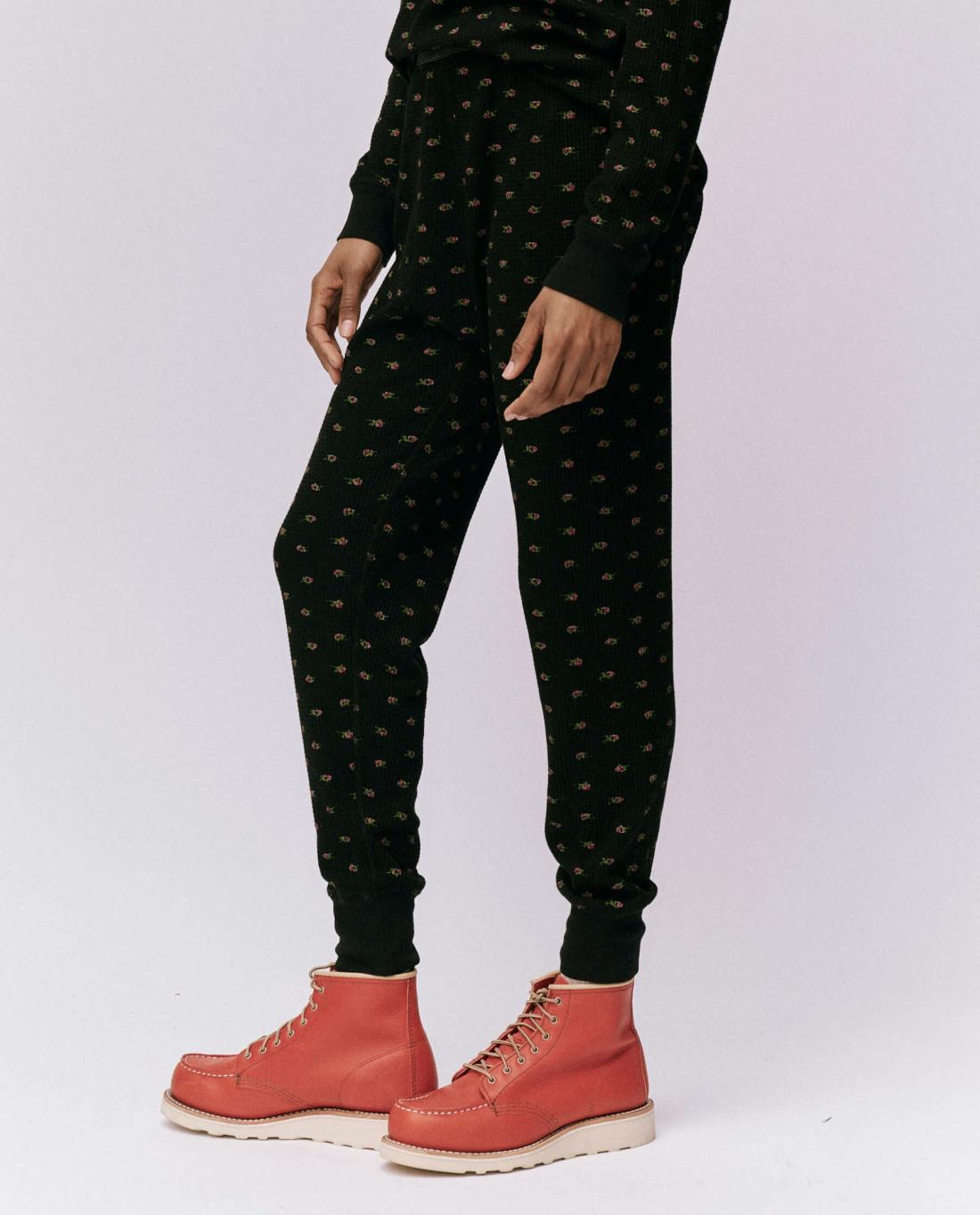 Pants | Women The Great. The Waffle Long John. Black Mini Heirloom Rose