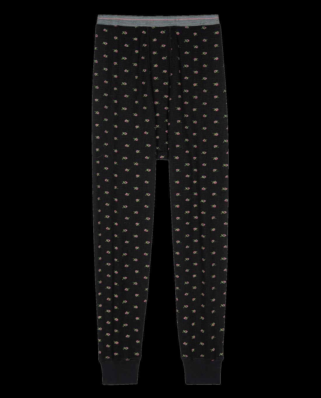 Pants | Women The Great. The Waffle Long John. Black Mini Heirloom Rose