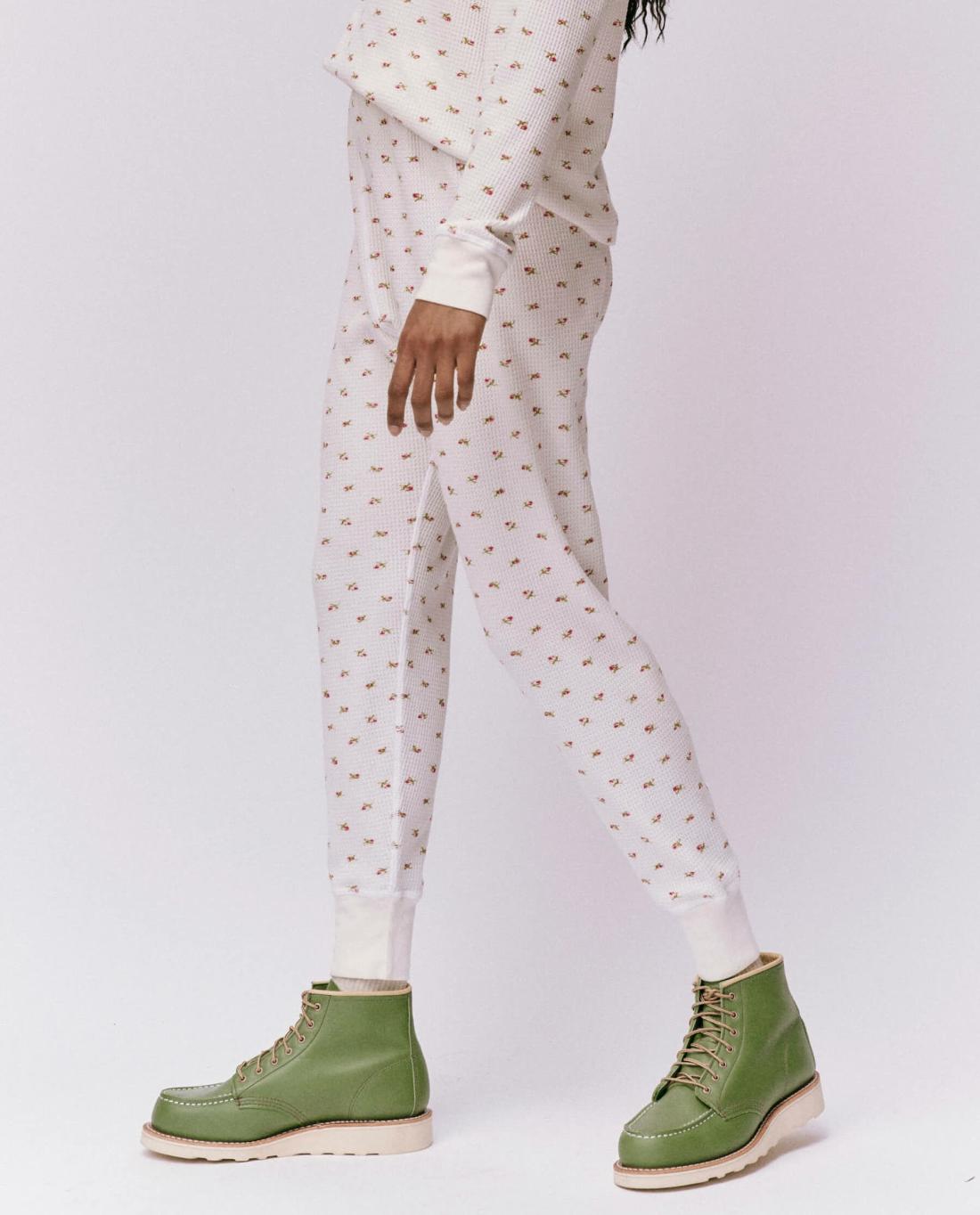 Pants | Women The Great. The Waffle Long John. White Mini Heirloom Rose