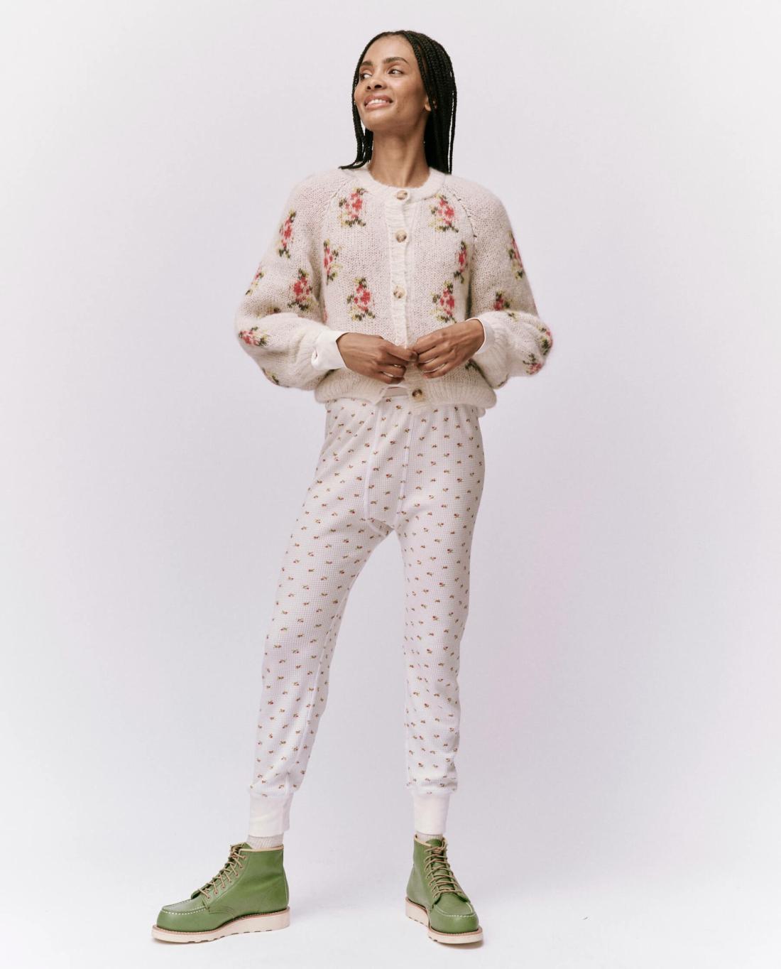 Pants | Women The Great. The Waffle Long John. White Mini Heirloom Rose