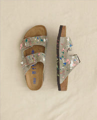 Shoes | Women The Great. Arizona Taupe Birkenstock With Paint. Taupe With Bright Multi Paint