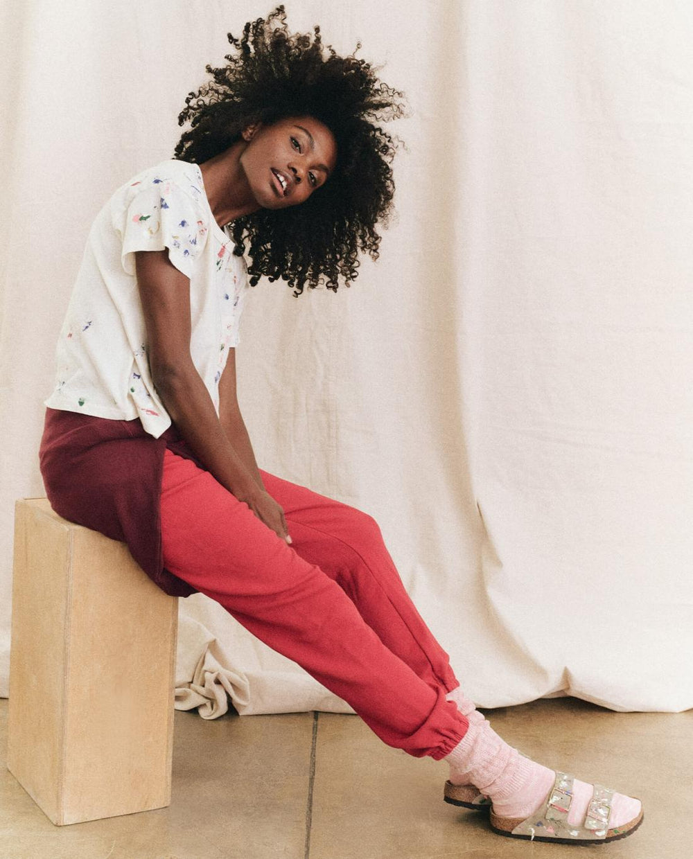 Shoes | Women The Great. Arizona Taupe Birkenstock With Paint. Taupe With Bright Multi Paint