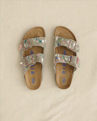 Shoes | Women The Great. Arizona Taupe Birkenstock With Paint. Taupe With Bright Multi Paint