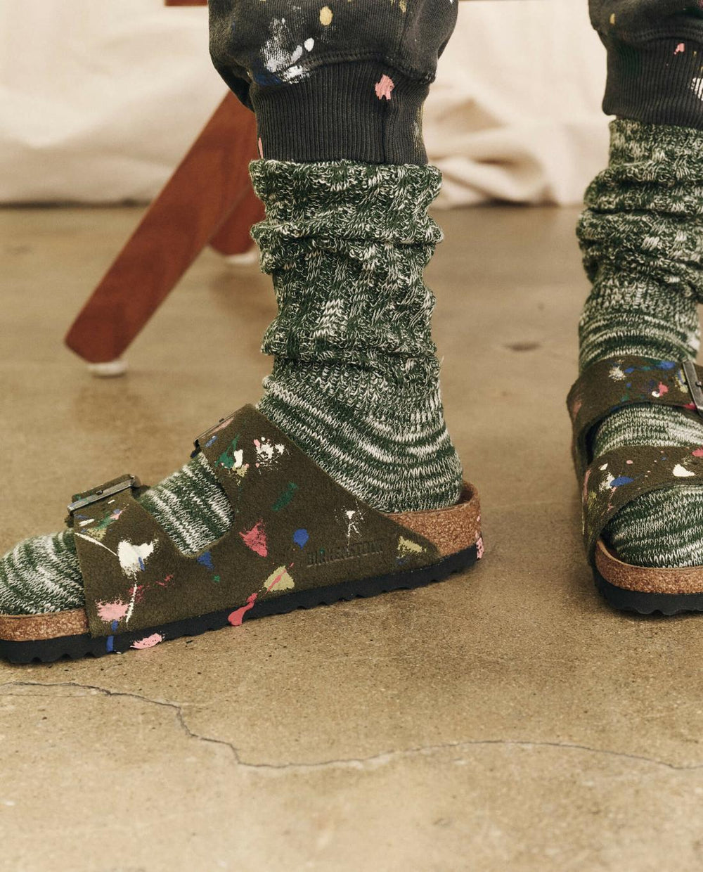 Shoes | Women The Great. Arizona Thyme Birkenstock With Paint. Thyme With Bright Multi Paint