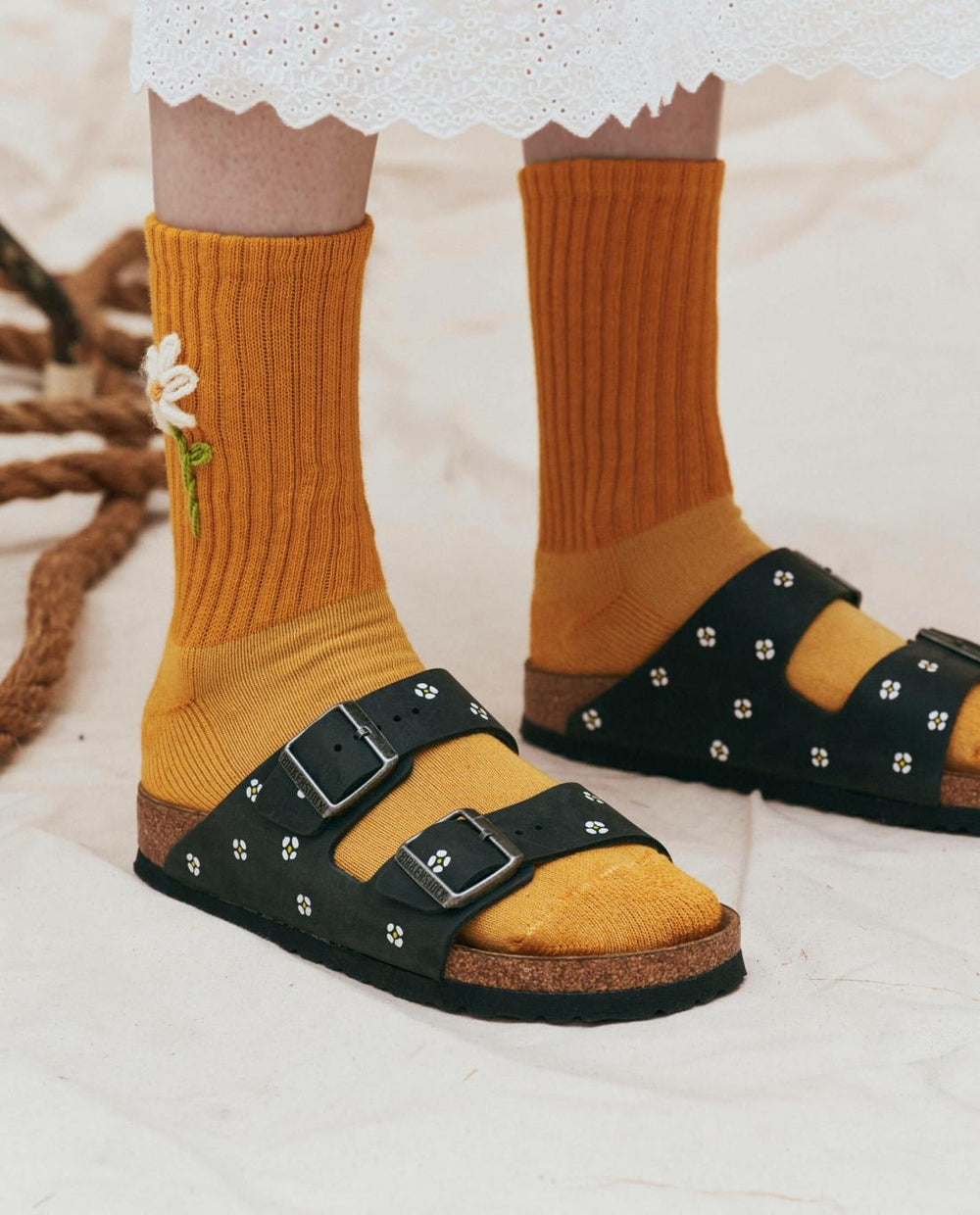 Shoes | Women The Great. BIRKENSTOCK Arizona With Hand Painted Tooled Daisy. Black Oiled Lea
