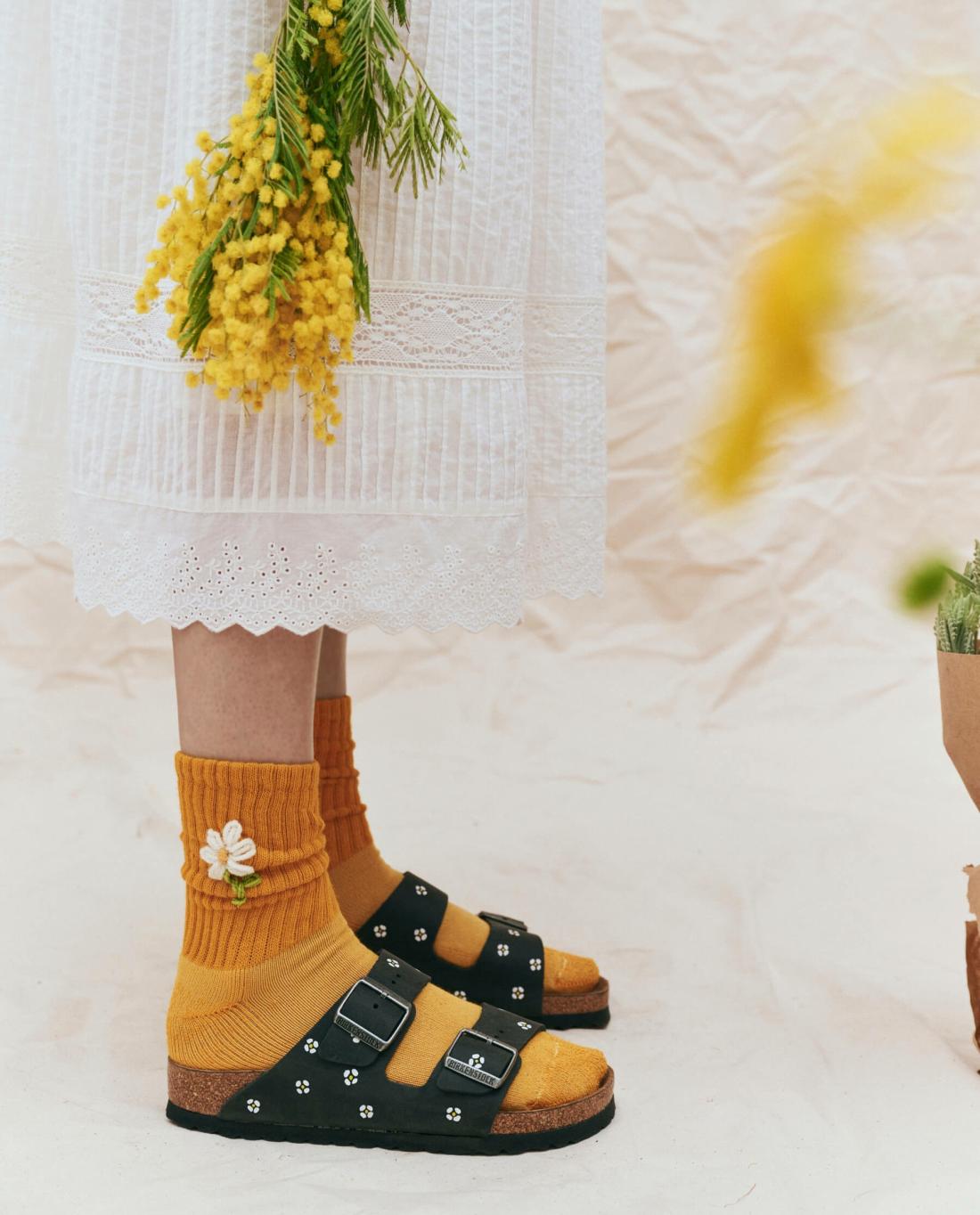 Shoes | Women The Great. BIRKENSTOCK Arizona With Hand Painted Tooled Daisy. Black Oiled Lea