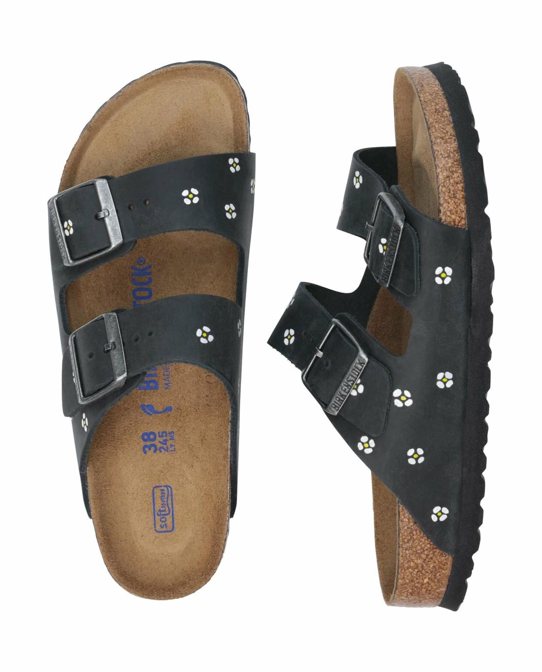 Shoes | Women The Great. BIRKENSTOCK Arizona With Hand Painted Tooled Daisy. Black Oiled Lea
