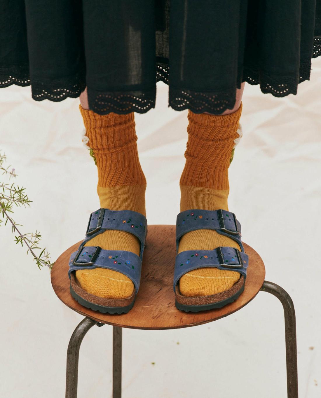 Shoes | Women The Great. BIRKENSTOCK Arizona With Hand Painted Tooled Vine. Dusty Blue Oiled