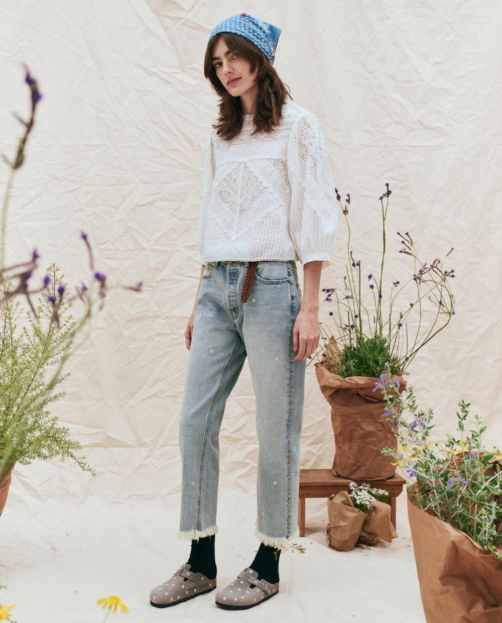 Shoes | Women The Great. BIRKENSTOCK Boston With Hand Painted Tooled Daisy. Iron Oiled Leath