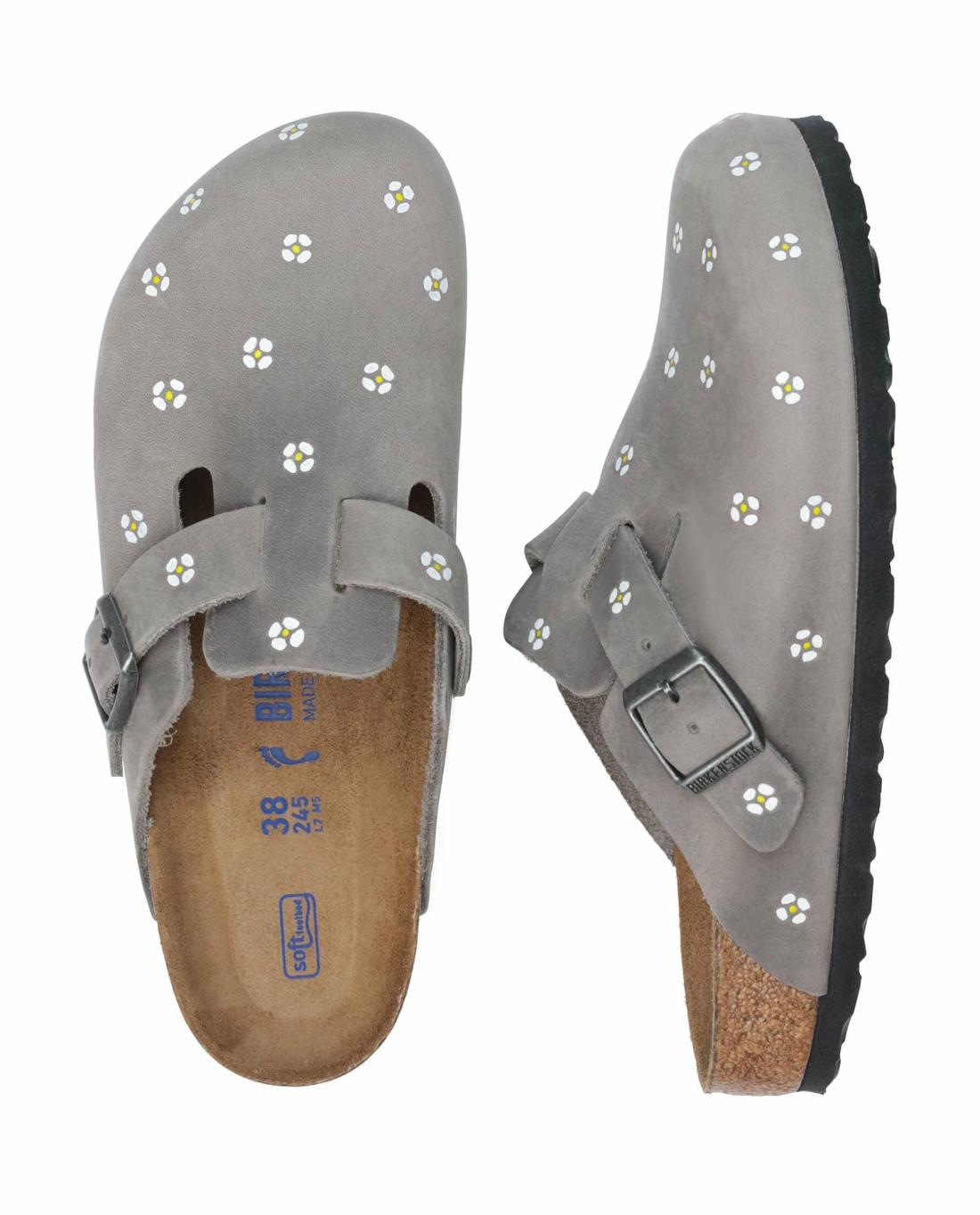 Shoes | Women The Great. BIRKENSTOCK Boston With Hand Painted Tooled Daisy. Iron Oiled Leath