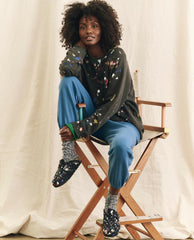 Shoes | Women The Great. Boston Midnight Birkenstock With Paint. Midnight Blue With Bright M