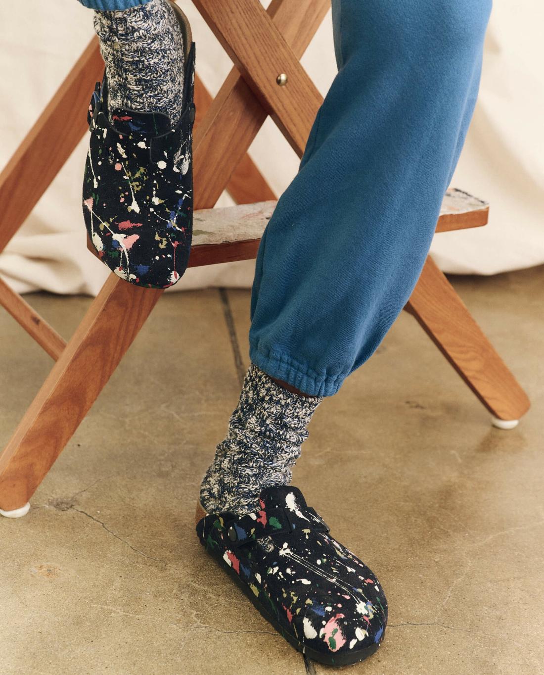 Shoes | Women The Great. Boston Midnight Birkenstock With Paint. Midnight Blue With Bright M